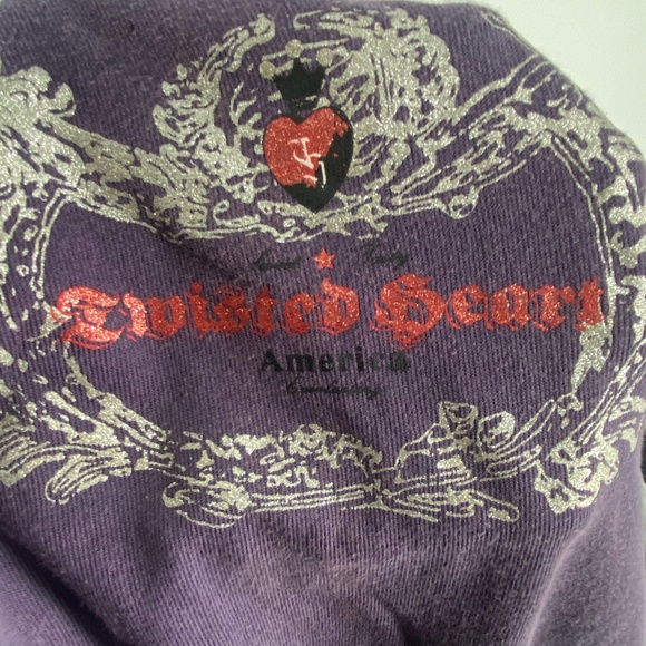 Vintage American Twisted Heart Velour Jacket Y2K Style – dark purple Size M - Picture 5 of 7